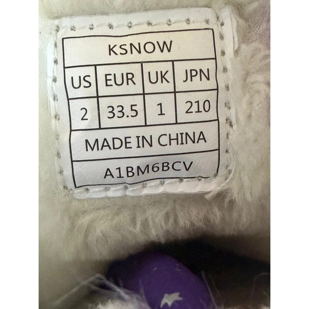 Dream Pairs Girls Purple Silver Star Insulated Snow Boots Faux Fur Size 2 Kids